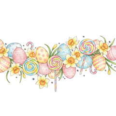 Dense spring Easter celebration border PNG with alpha channel for festive card backgrounds and web design.
