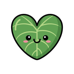 Obraz premium A cute, smiling heart-shaped leaf character with a vibrant green color and cartoonish features