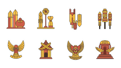 Set of Indonesian Cultural Icons and Symbols in Flat Design © Alienmarsh