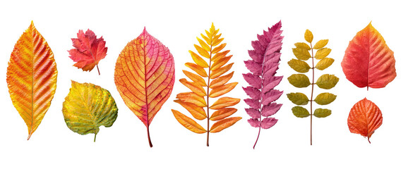 Obraz premium Colorful autumn leaves arranged in a horizontal row