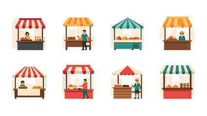 Market Stalls and Vendors Selling Goods at Outdoor Stands