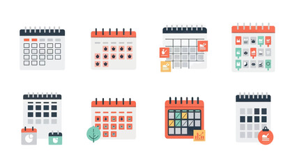 Collection of Modern Calendar Icons and Illustrations for Planning