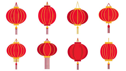 Collection of Red Chinese Lanterns with Yellow Accents and Tassels © Alienmarsh