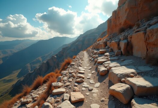 Loose Rock Debris on Slope Rugged Crawling Ascent Surreal Geology Rocky Formation Textured Canvas Expression
