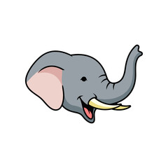 Obraz premium Cartoon illustration of a cheerful elephant's head with a smiling expression on a white background