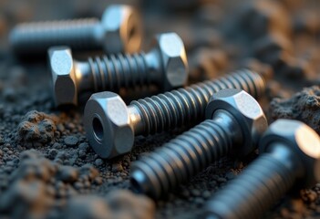 Strong Titanium Alloy Light Gray Bolts Modern Industrial Hardware Reinforcement