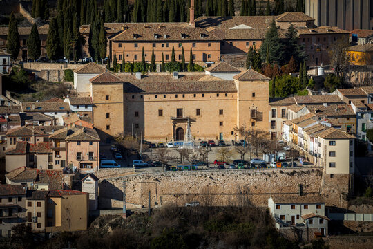 View of the Ducal Palace of Princess Eboli in Pastrana, Guadalajara, Spain, from a distance