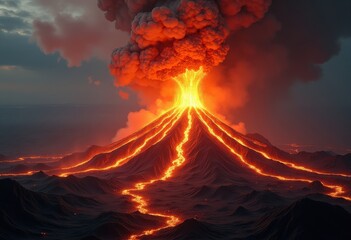 Visceral Lava Flow Eruption Rendering Dark Solidified Landscape Yellowstone Molten Topography