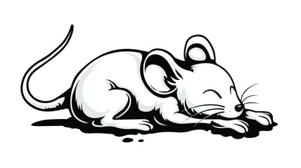 Obraz premium Cute Cartoon Dead Mouse with Outline on White Background