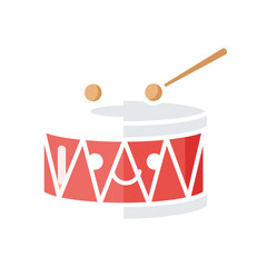Colorful cartoon drum with a smiling face, featuring a wooden stick, on a white background