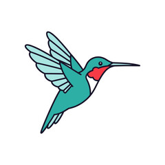 Obraz premium Colorful hummingbird in mid-flight, showcasing its vibrant feathers against a clear sky