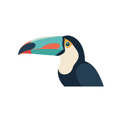Fototapeta premium Colorful toucan perched, showcasing vibrant beak against a simple white background