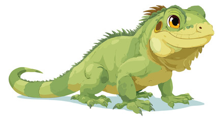 Fototapeta premium Cute Cartoon Iguana Posing and Smiling Vector with Outline