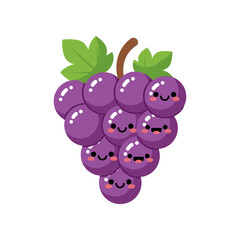 Cute cartoon illustration of a bunch of smiling grapes with playful expressions on a white background