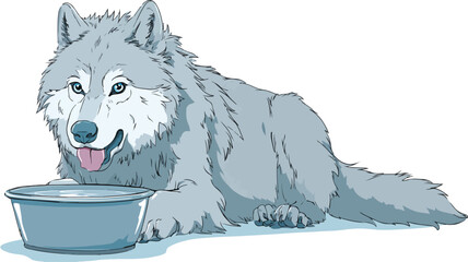 Hungry Wolf Ready to Eat Cartoon Vector with Outline Isolated on White Background