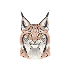 Fototapeta premium Lynx head illustration featuring detailed fur patterns and striking yellow eyes against a plain background
