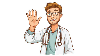 Professional Young Doctor Waving Vector Isolated on White Background