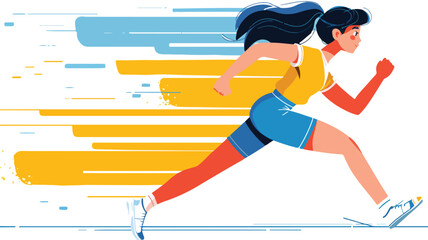 Young Girl Running Competition Vector Illustration Isolated