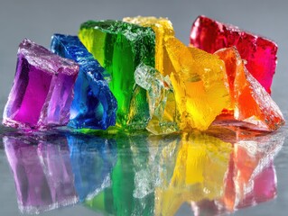 vibrant diversity shattered glass fragments in a spectrum of colors scattered on a reflective surface creating a dazzling display of light and texture representing unity strength and celebration of d
