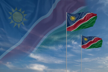 Card for Independence day National flags of Namibia waving in sky