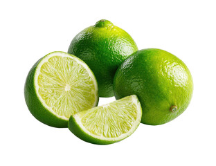Fresh limes, whole and sliced, vibrant green, glossy skin