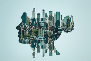 Head Silhouette Filled with a Modern Urban Landscape Representing Creativity and Visionary Ideas