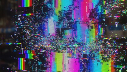 Vibrant digital glitch art with colorful abstract patterns.