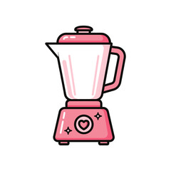 A vibrant pink blender with a heart design, set against a minimalist kitchen backdrop