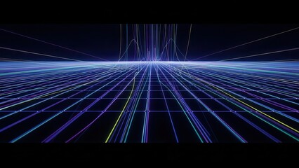 Abstract neon grid with futuristic light trails