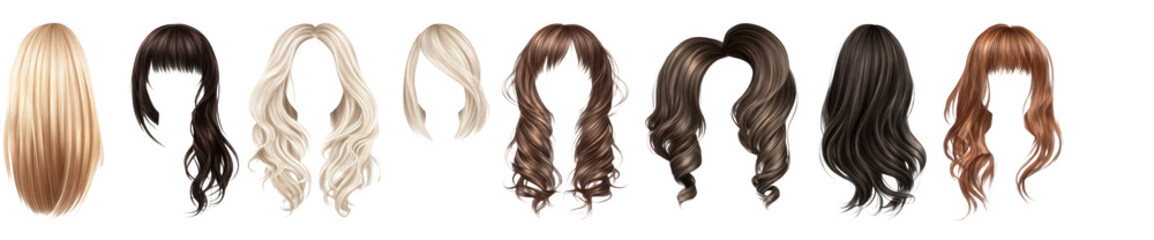 Fototapeta premium set of different long, beautiful hair styles isolated on a white background