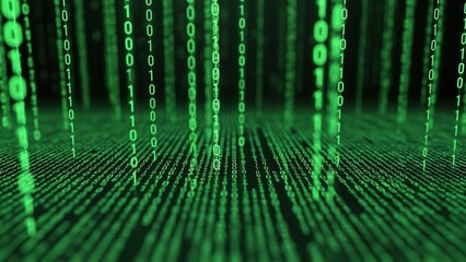 Green binary code digital rain matrix effect