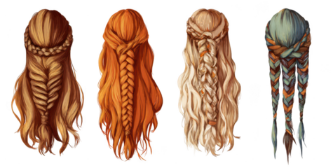 different hair braids on a white background