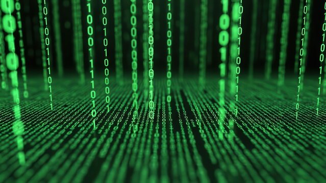 Green binary code digital rain matrix effect - Powered by Adobe