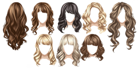 set of beautiful female hairstyles isolated on a white background