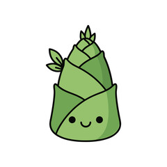 Cute cartoon illustration of a smiling green plant character with layered leaves on a white background