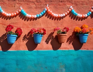 las posadas gradient from bright coral to turquoise blue string lights and flowers adorning adobe walls