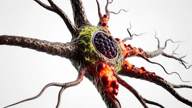 3D CGI Octane Render of Human Cerebral Neuron with Vesicles
