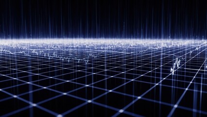 Abstract data grid with luminous lines and dots.