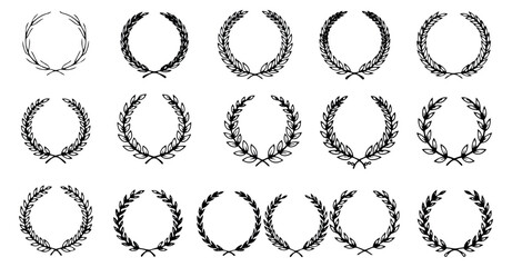 Obraz premium Hand drawn line art laurel wreath set featuring various styles and shapes for awards, branding, and decoration