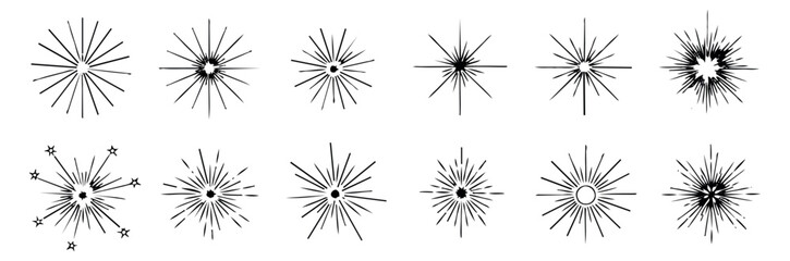 Fototapeta premium Hand drawn star burst set featuring various radial lines for design accents