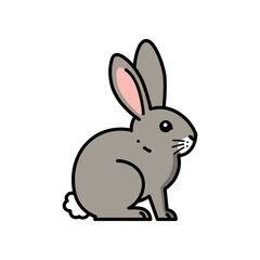 Obraz premium A cute gray rabbit sitting calmly with a fluffy tail, set against a simple white background