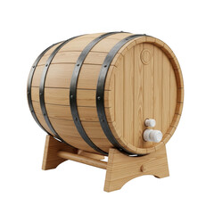 Wooden barrel with taps isolated on transparent background