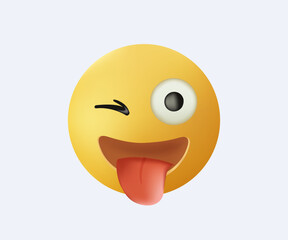 Playful wink and tongue out emoji icon 3D vector illustration. Playful emoticon, winking expression sign, tongue emoji