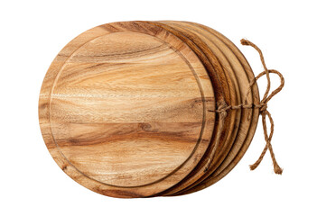 Stacked circular wooden cutting boards, tied with twine