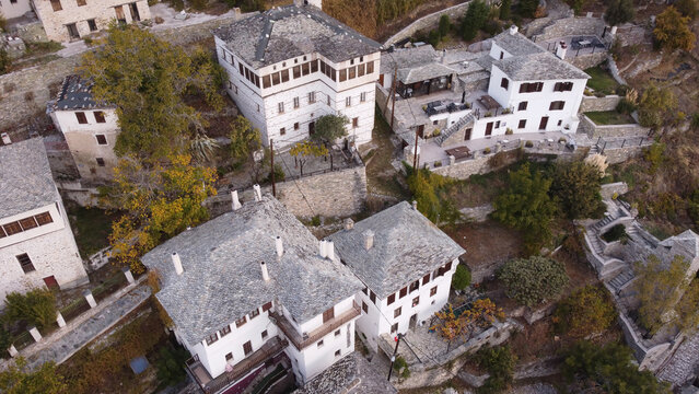 Makrinitsa village at Pelion mountain,Autumn,Aerial view,Magnesia,Thessaly,Greece