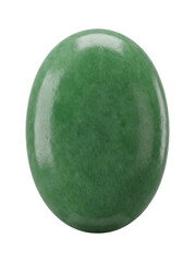 Oval green jade gemstone cabochon isolated on white background