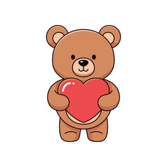 Fototapeta premium Adorable cartoon bear holding a red heart, Page Floating Innocence, digital illustration