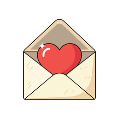 An open envelope revealing a Page with a red heart inside, graphic illustration, simple background, front view, Valentine's theme