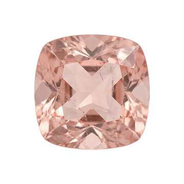 Cushion cut peach morganite crystal with detailed facets