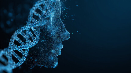 An abstract representation of the human mind intertwined with DNA, symbolizing the complex relationship between genetics and human intelligence.